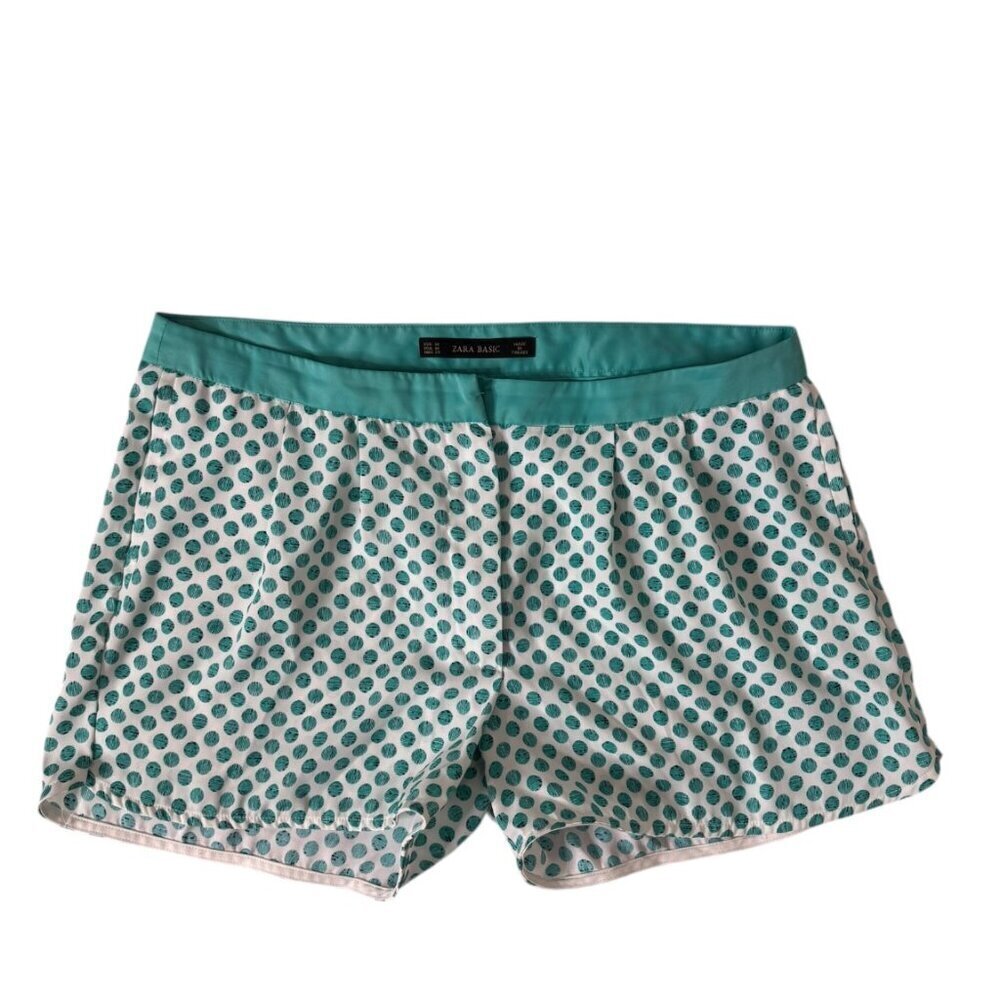Zara Polka Dot Satin Shorts – Teal & White Retro Print Size M